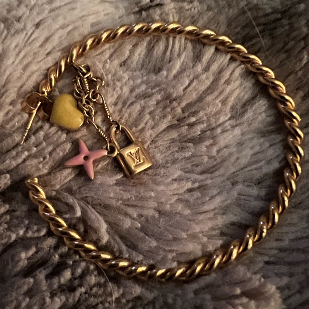 LOUIS VUITTON Sweet Monogram Gold Charm Hoop Earrings. Worn Once.
